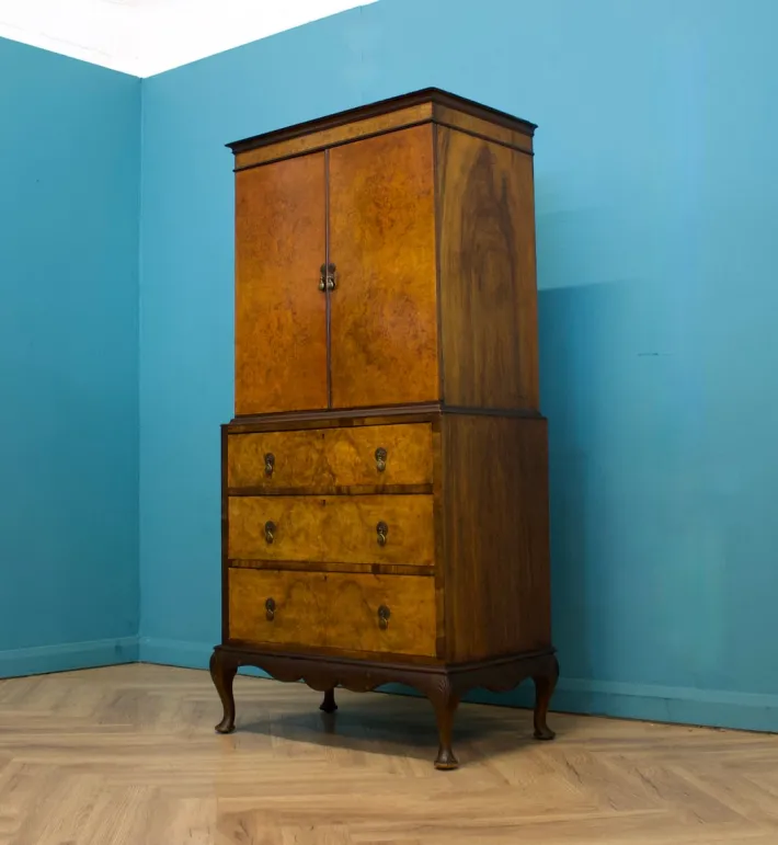 Pamono Vintage Art Deco Style Walnut Tallboy Linen Cabinet, 1950s Clearance