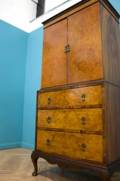 Pamono Vintage Art Deco Style Walnut Tallboy Linen Cabinet, 1950s Clearance