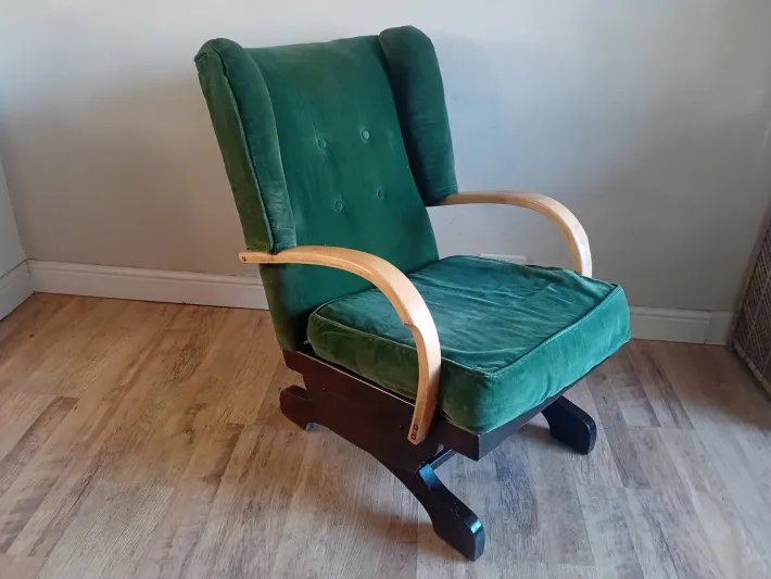 Pamono Vintage Art Deco Upholstered Rocking Chair, 1920s New