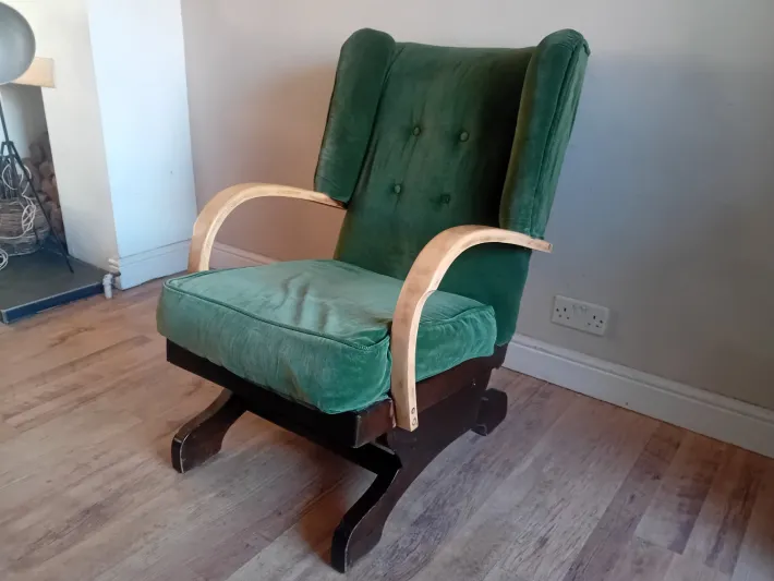 Pamono Vintage Art Deco Upholstered Rocking Chair, 1920s New