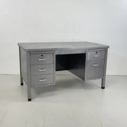 Pamono Vintage Art Metal Double Pedestal Polished Steel Desk Sale