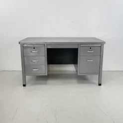 Pamono Vintage Art Metal Double Pedestal Polished Steel Desk Sale