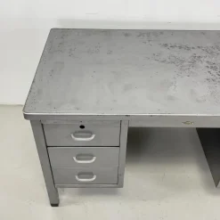 Pamono Vintage Art Metal Double Pedestal Polished Steel Desk Sale