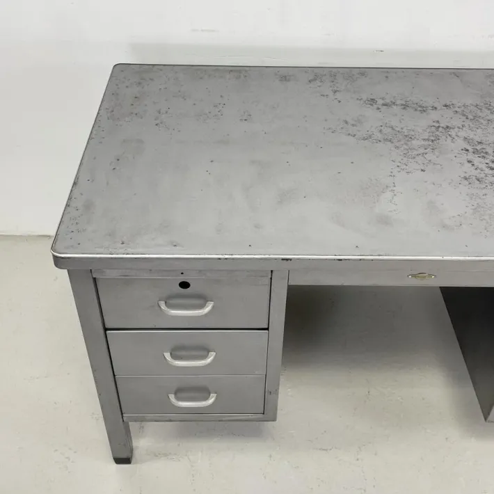 Pamono Vintage Art Metal Double Pedestal Polished Steel Desk Sale