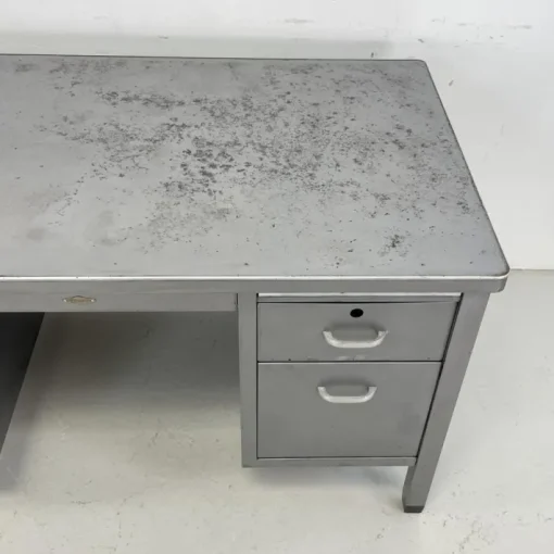Pamono Vintage Art Metal Double Pedestal Polished Steel Desk Sale