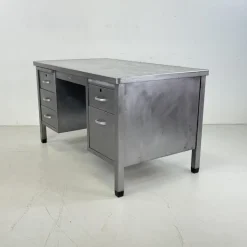 Pamono Vintage Art Metal Double Pedestal Polished Steel Desk Sale