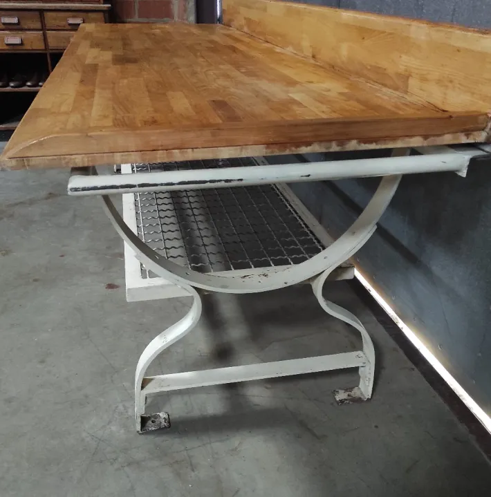 Pamono Vintage Baker's Table with Iron Base and Beech Top Discount