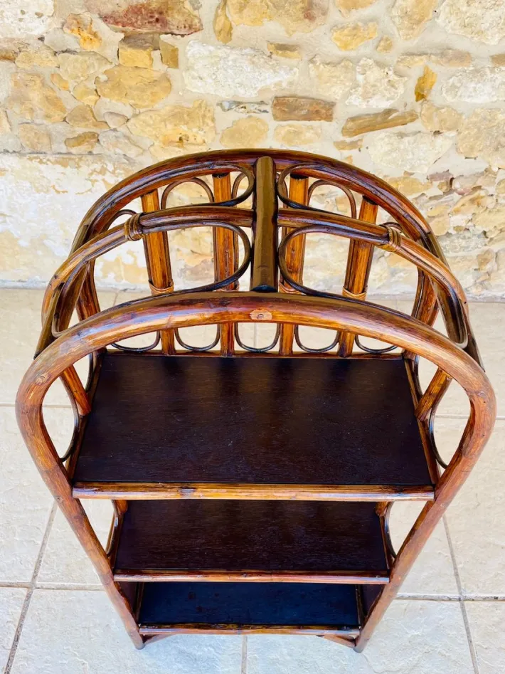 Pamono Vintage Bamboo and Rattan 2-Tier Shelf with Storage, 1960s Clearance