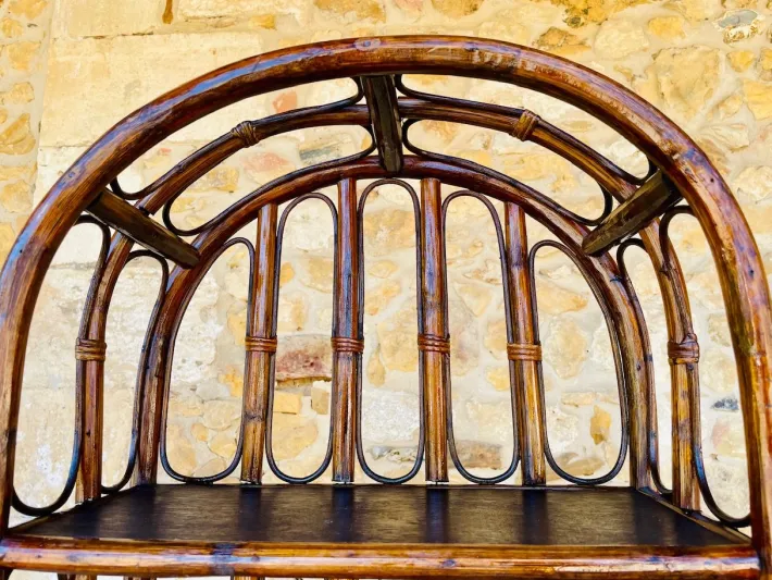 Pamono Vintage Bamboo and Rattan 2-Tier Shelf with Storage, 1960s Clearance