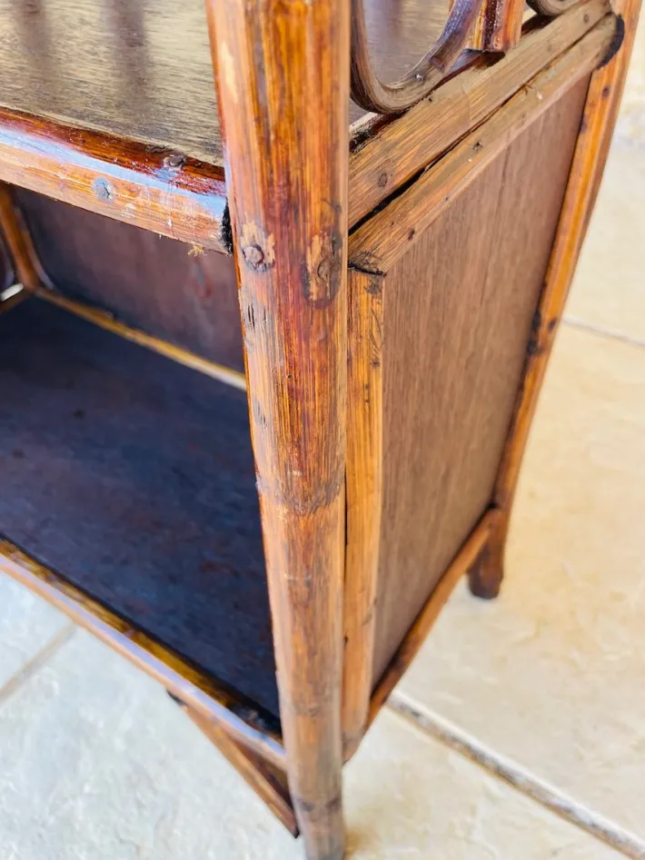 Pamono Vintage Bamboo and Rattan 2-Tier Shelf with Storage, 1960s Clearance
