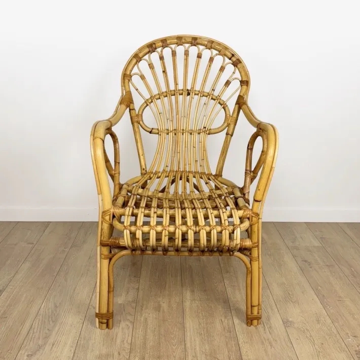 Pamono Vintage Bamboo and Rattan Armchair, 1950s Best
