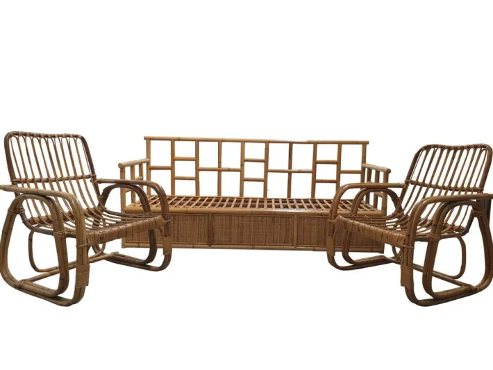Pamono Vintage Bamboo Living Room Set from Vivai Del Sud, 1960s, Set of 3 Hot