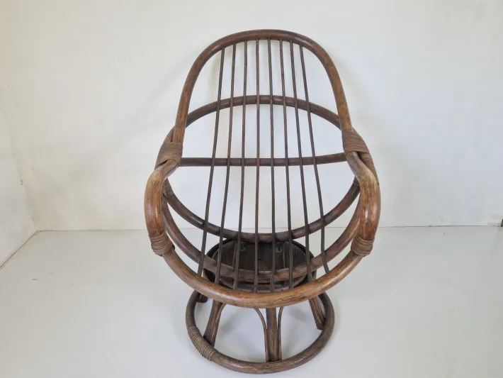 Pamono Vintage Bamboo Rattan Swivel Armchair, 1970s Clearance