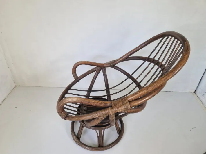Pamono Vintage Bamboo Rattan Swivel Armchair, 1970s Clearance