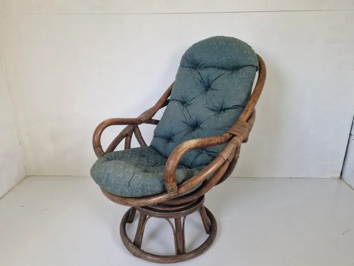 Pamono Vintage Bamboo Rattan Swivel Armchair, 1970s Clearance