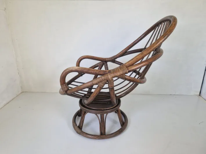Pamono Vintage Bamboo Rattan Swivel Armchair, 1970s Clearance