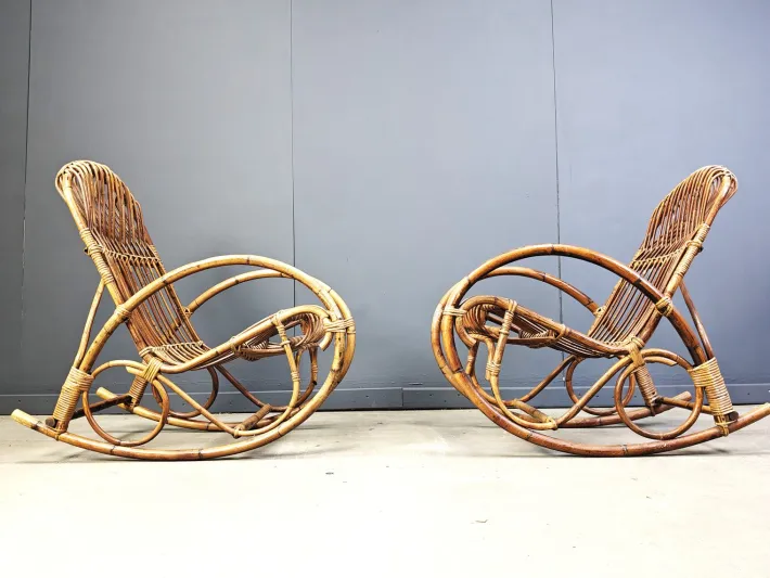 Pamono Vintage Bamboo Rocking Chair, 1960s, Set of 2 Sale