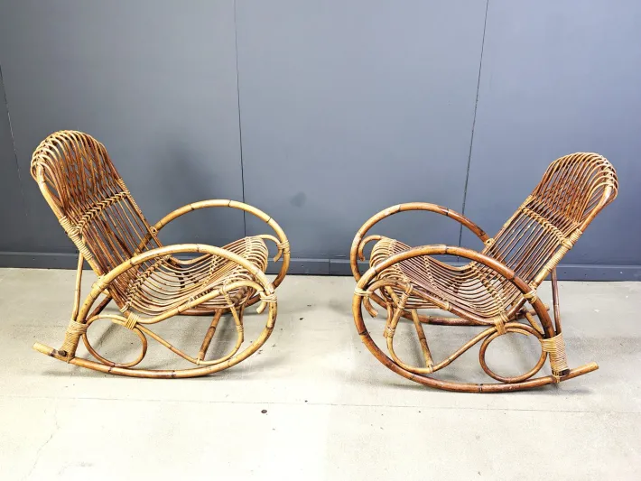Pamono Vintage Bamboo Rocking Chair, 1960s, Set of 2 Sale