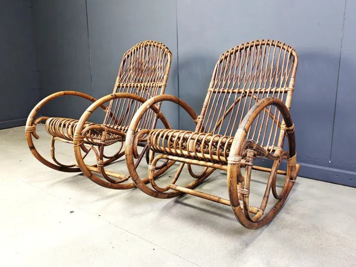 Pamono Vintage Bamboo Rocking Chair, 1960s, Set of 2 Sale