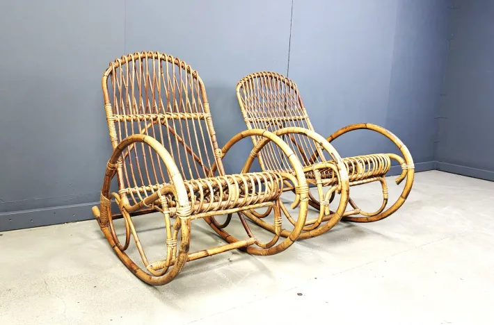 Pamono Vintage Bamboo Rocking Chair, 1960s, Set of 2 Sale