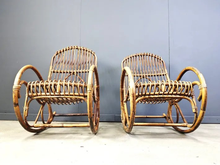 Pamono Vintage Bamboo Rocking Chair, 1960s, Set of 2 Sale