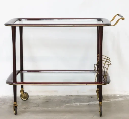 Pamono Vintage Bar Cart in Lacquered Wood and Brass, 1950s