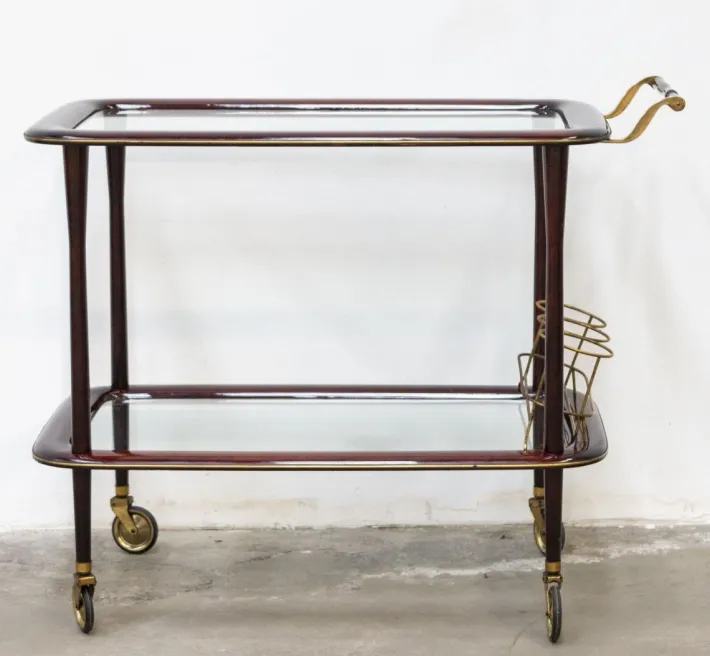Pamono Vintage Bar Cart in Lacquered Wood and Brass, 1950s