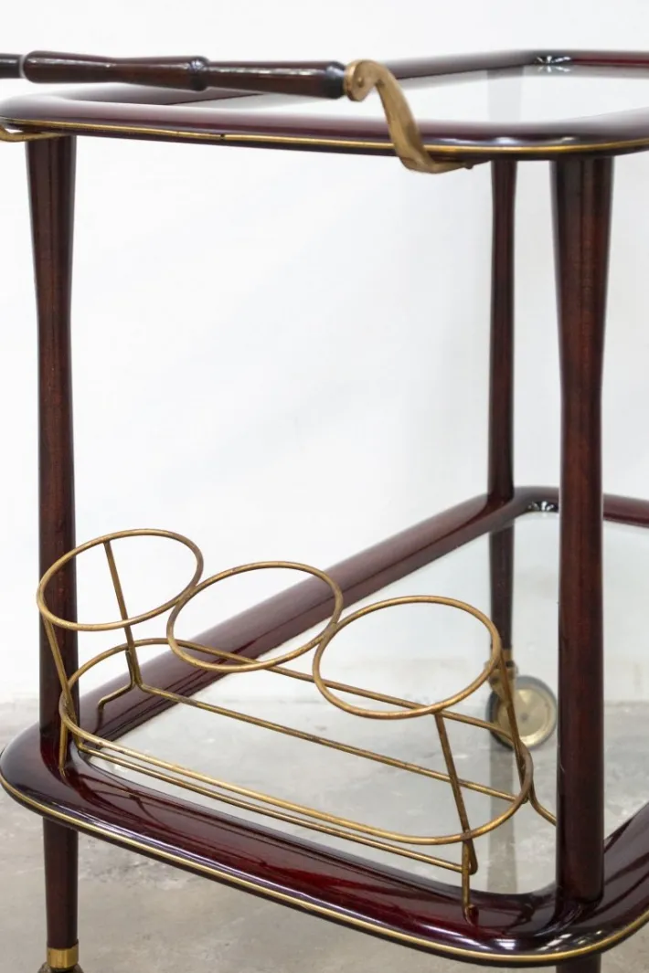 Pamono Vintage Bar Cart in Lacquered Wood and Brass, 1950s