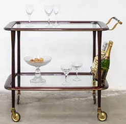 Pamono Vintage Bar Cart in Lacquered Wood and Brass, 1950s
