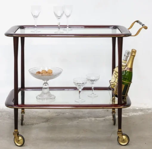 Pamono Vintage Bar Cart in Lacquered Wood and Brass, 1950s