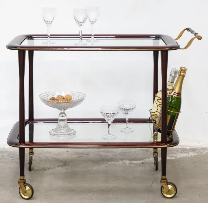 Pamono Vintage Bar Cart in Lacquered Wood and Brass, 1950s