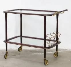Pamono Vintage Bar Cart in Lacquered Wood and Brass, 1950s