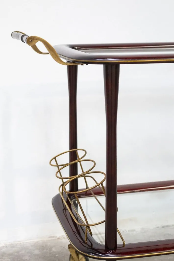 Pamono Vintage Bar Cart in Lacquered Wood and Brass, 1950s