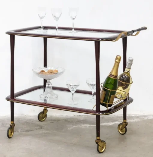 Pamono Vintage Bar Cart in Lacquered Wood and Brass, 1950s