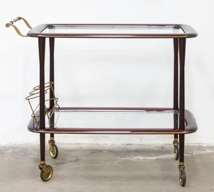 Pamono Vintage Bar Cart in Lacquered Wood and Brass, 1950s
