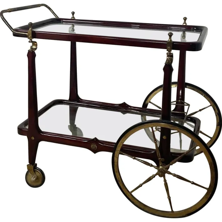 Pamono Vintage Bar Trolley in Lacquered Wood and Brass, 1950 Hot