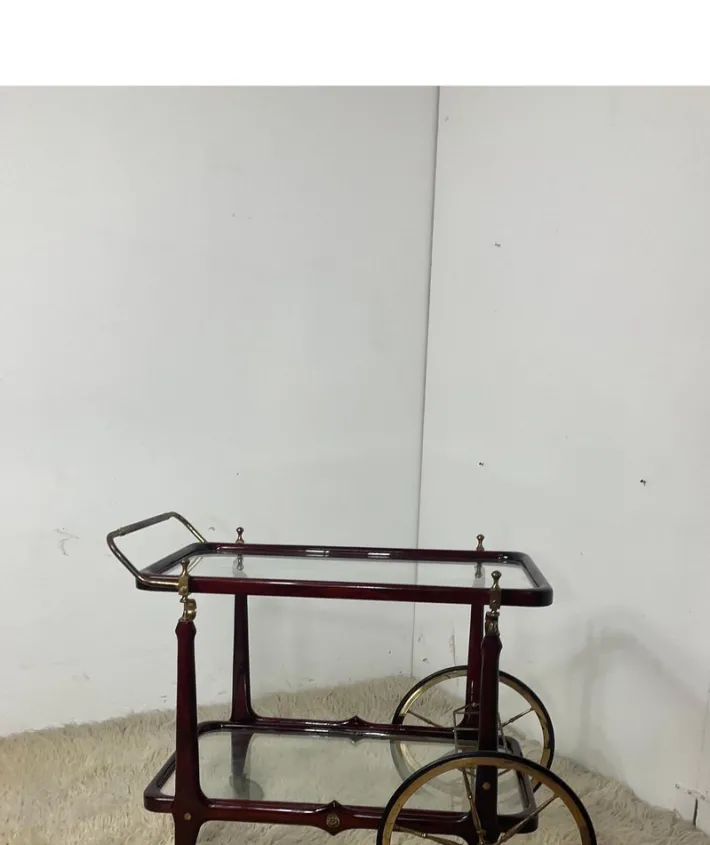 Pamono Vintage Bar Trolley in Lacquered Wood and Brass, 1950 Hot