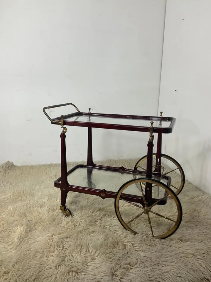 Pamono Vintage Bar Trolley in Lacquered Wood and Brass, 1950 Hot