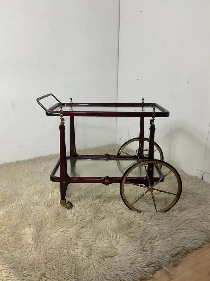 Pamono Vintage Bar Trolley in Lacquered Wood and Brass, 1950 Hot