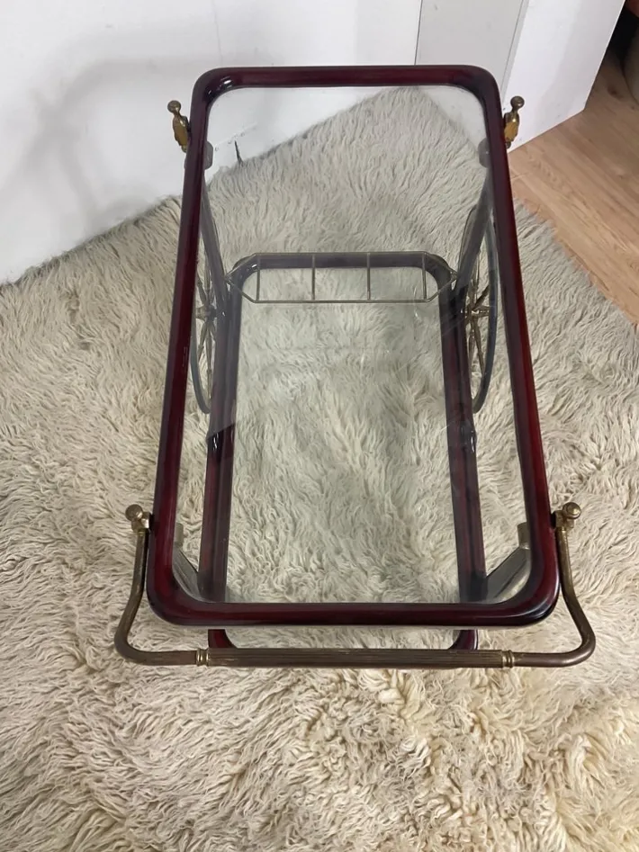 Pamono Vintage Bar Trolley in Lacquered Wood and Brass, 1950 Hot