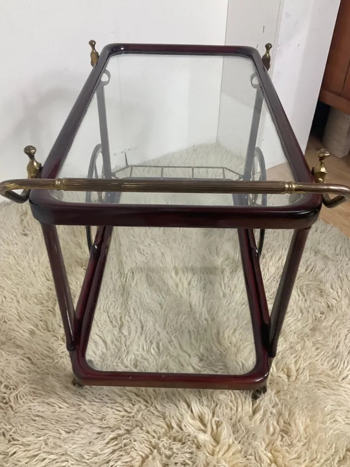 Pamono Vintage Bar Trolley in Lacquered Wood and Brass, 1950 Hot
