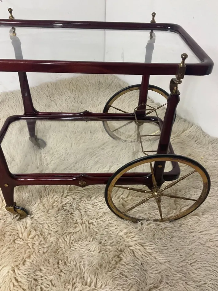 Pamono Vintage Bar Trolley in Lacquered Wood and Brass, 1950 Hot
