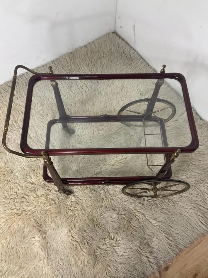 Pamono Vintage Bar Trolley in Lacquered Wood and Brass, 1950 Hot