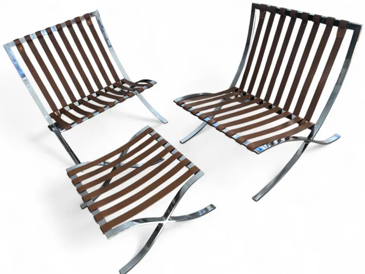 Pamono Vintage Barcelona Lounge Chairs with Ottoman by Mies Van Der Rohe for Knoll, 1960s, Set of 3 Hot