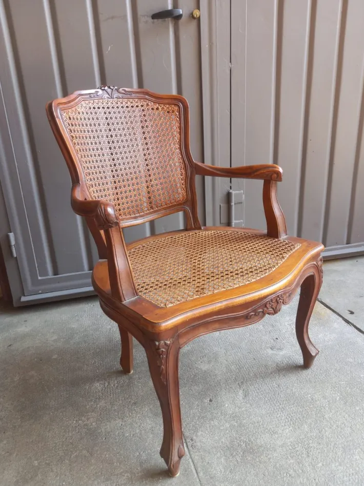 Pamono Vintage Baroque Style Armchair in Hand-Woven Vienna Straw, 1950s Clearance