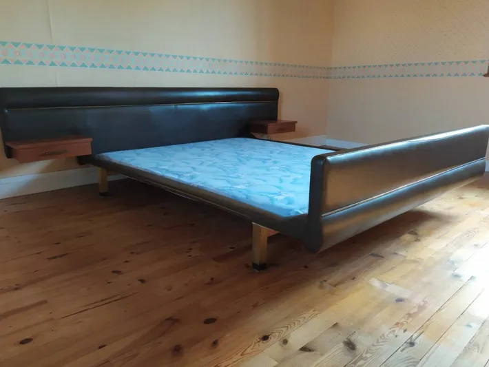 Pamono Vintage Bed in Teak & Skai by Roger Landault, 1960s Best