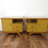 Pamono Vintage Bedside Tables with Drawers and Glass Top, 1950s, Set of 2 Clearance