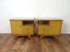 Pamono Vintage Bedside Tables with Drawers and Glass Top, 1950s, Set of 2 Clearance