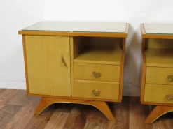 Pamono Vintage Bedside Tables with Drawers and Glass Top, 1950s, Set of 2 Clearance