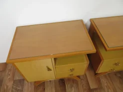 Pamono Vintage Bedside Tables with Drawers and Glass Top, 1950s, Set of 2 Clearance